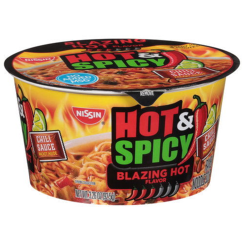 Nissin Bowl Noodles Soup, Hot & Spicy Chicken - 3.32 oz bowl