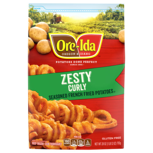 Oregon & Idaho. Potatoes done perfect. Since 1952. During Any Mealtime, Ore-Ida Potatoes Are the Right Side to Have on Your Side. Ore-Ida believes in potatoes done perfect and it has since 1952. We believe that taste and quality matter, so that's why we work tirelessly to bring you and your family the best and fresh tasting potatoes, all grown locally in the USA. With our perfect Zesty Curly Fries, you get the crispy outer texture and fluffy inside you need to turn any family meal into a success. So next time you're thinking about what to make, remember that Ore-Ida potatoes are the perfect companion to winning at mealtime. US grown potatoes. Made from 100% real potatoes. Do not overcook.