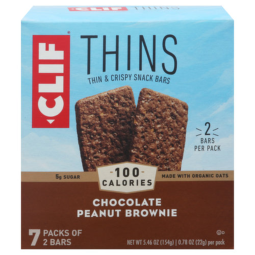 Crispy,crunchy, cravable: Inspired by the craveable Clif Bar flavors you know and love, Clif Thins are made with whole ingredients like organic oats and baked until light and crisp. At 2 Thins and 100 calories per pack, they're a tasty that'll  pick you up without weighing you down. May & Kit: Founder and Co - owners of Clif Bar &Company family and employee owned. FSC: Recycled - Packaging made from recycled material. www.fsc.org. Clif Family Foundation. Giving back.