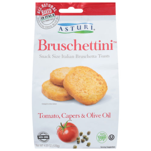 Asturi Bruschetta Toasts, Italian, Tomato Capers & Olive Oil, Snack Size