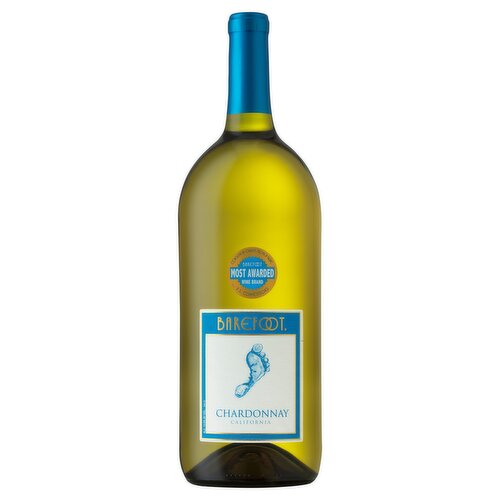 Gold! 2014 San Joaquin Valley Competition: Barefoot's Chardonnay blends have won consistent quality, proven value. Footnotes: Barefoot Chardonnay is a delightful wine with tempting flavors of green apples and peaches. Hints of honey and vanilla enhance the buttery finish. Barefoot Chardonnay is perfect with seafood, poultry, fresh fruits, white sauce pastas and milk cheeses. Wonderful! Get Barefoot and have a great time! barefootwine.com. Alc. 13.0% by vol. Vinted and bottled by Barefoot Cellars, Modesto, CA 95354.