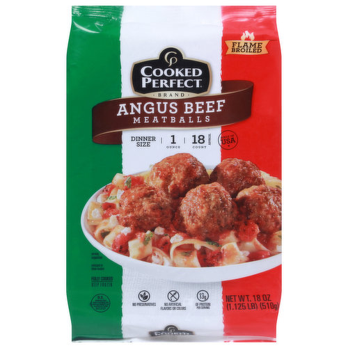 1 ounce. 18 count approx. Flame broiled. Fully cooked. America's no.1 fully cooked meatball brand (Source: IRI total US MUL0, 52 weeks ending December 26, 2021) brings you deliciously craveable meatballs for any occasion. Our premium, flame-broiled meatballs are made with the highest quality ingredients and make your favorite dishes easy, delicious, and cooked perfect every time.