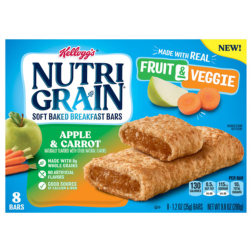 Nutri Grain Breakfast Bars, Soft Baked, Apple & Carrot