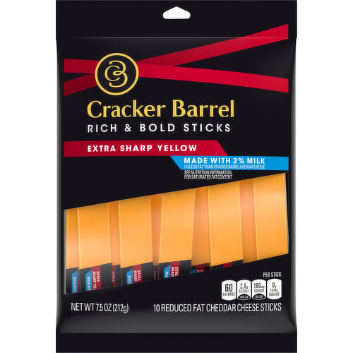 Cracker Barrel Reduced Fat Extra Sharp Cheddar Cheese Sticks with 2% Milk