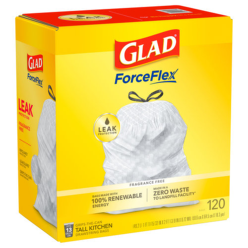 Glad ForceFlex Tall Kitchen Bags, Drawstring, Grips-the-Can, with Gain Original Scent - 110 bags