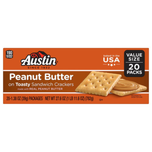 Austin Sandwich Crackers, Peanut Butter, 20 Pack, Value Size