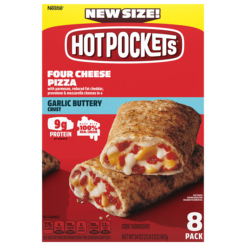 Hot Pockets Sandwich, Garlic Buttery Crust, Four Cheese Pizza, 8 Pack