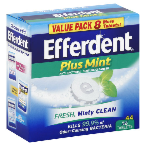 Efferdent Denture Cleanser, Anti-Bacterial, Tablets, Plus Mint, Value Pack