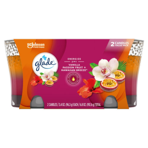 Glade Candles, Vanilla Passion Fruit + Hawaiian Breeze, 2 Value Pack