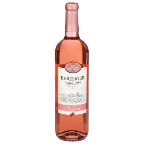 Established 1876. American White Zinfandel. Beringer Main & Vine, where everyone’s welcome. Notes: Bursting with juicy red berry and fresh watermelon aromas and lifted by a touch of sweetness. Enjoy responsibly.