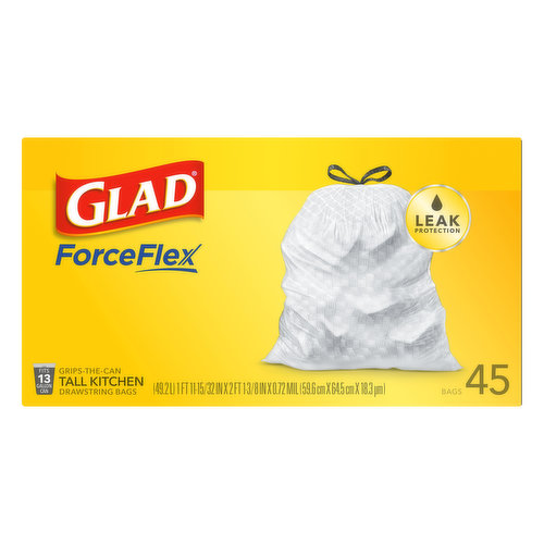 Glad Drawstring Bags, Tall Kitchen, 13 Gallon