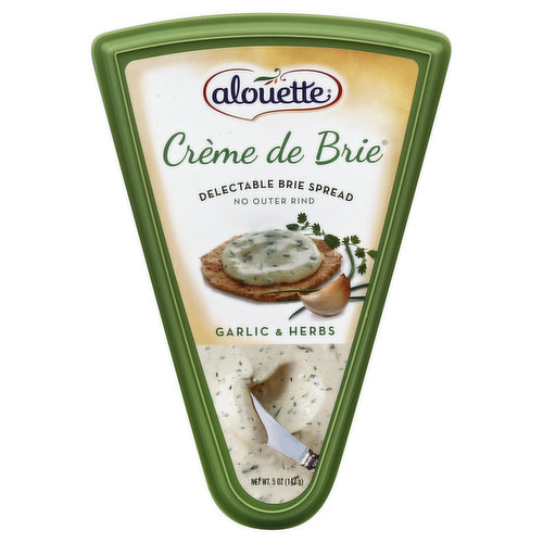 Delectable brie spread. No outer rind. Questions or comments call 1-800-322-2743. www.AlouetteCheese.com. Gluten free. Made in the USA.