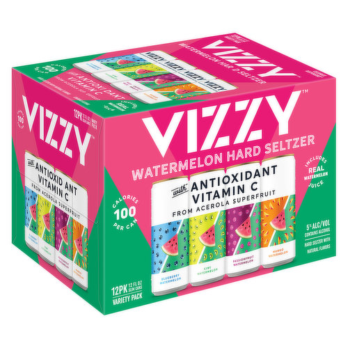 Vizzy Hard Seltzer, Watermelon, Variety Pack, 12 Pack - FRESH by 