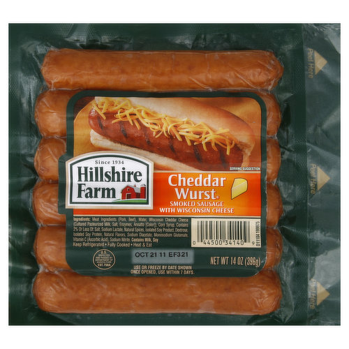 Smoked sausage with Wisconsin cheese. US inspected and passed by Department of Agriculture. Since 1934.