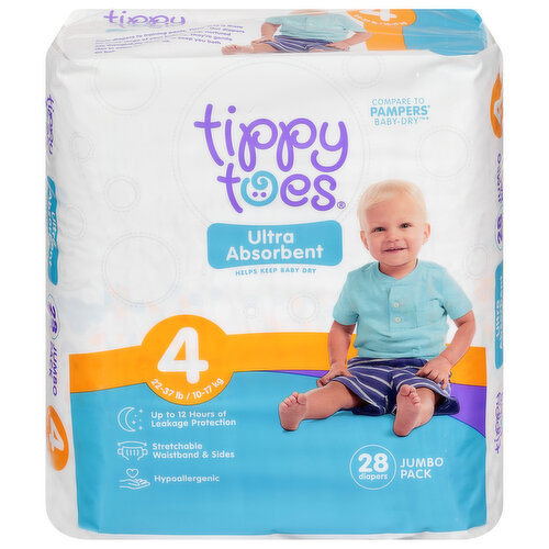 Tippy Toes Diapers, 4 (22-37 lb), Jumbo Pack