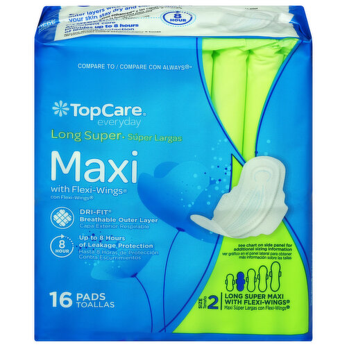 TopCare Pads, with Flexi-Wings, Maxi, Long Super, Size 2