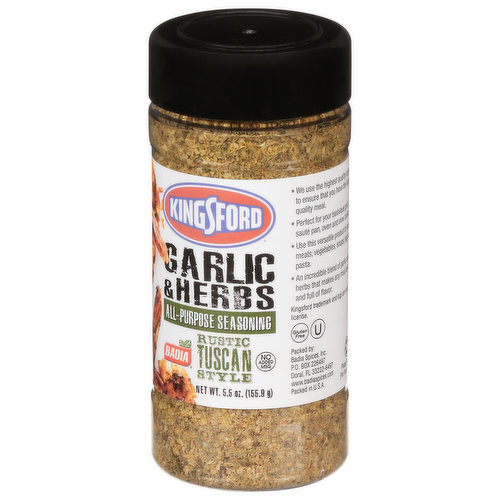 Kingsford All-Purpose Seasoning, Garlic & Herbs, Rustic Tuscan Style - 5.5 oz