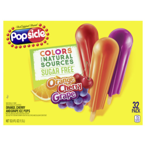 Popsicle orange, cherry and grape frozen ice pops are always a favorite combo – and now you can get them sugar-free!. There’s a flavor for everyone in this box of refreshing sugar free frozen treat ice pops – with a recipe containing 15 calories, 0g saturated fat, 0mg sodium, 0g sugars. You can now enjoy your favorite flavors with these refreshing sugar free ice pops! This box of fruit popsicles are perfect for any occasion, whether it be for a party or just to keep in the freezer for an after dinner snack. Try them today and find your favorite. Popsicle flavored ice pops have been a treasured American treat for over 100 years and remains America’s favorite ice pop. In 1905, an 11-year-old boy, Frank Epperson, invented the first ice pop. One night, Frank poured soda powder into water and mixed it with a stirring stick. He accidentally left the mixture outside all night in the cold. Frank awoke the next morning to find his drink was frozen like an icicle. It was a hit with his friends and a classic was born! Visit Popsicle.com to check out all of our ice pop varieties, learn about new products, and sign up to receive email news! Be sure to try our other products in the Popsicle family.