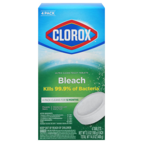 Clorox Toilet Tablets, Ultra Clean, Bleach, 4 Pack