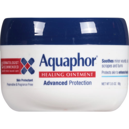No. 1 dermatologist recommended brand for minor wound care. Skin protectant. Preservative & fragrance free. Soothes minor wounds, cuts, scrapes and burns. Protects skin to enhance healing. Aquaphor Healing Ointment protects the skin to enhance the natural healing process and help prevent external irritants from reaching the wound. The sting-free formula provides soothing relief to minor wounds, cuts, scrapes and burns.