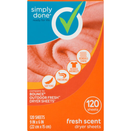 Simply Done Dryer Sheets, Fresh Scent