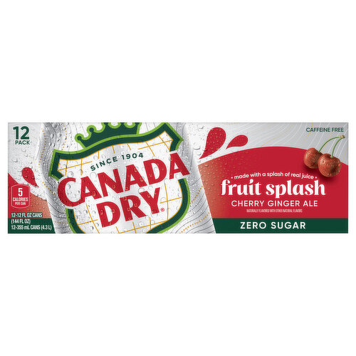 Canada Dry Fruit Splash, Cherry Ginger Ale, Zero Sugar, Caffeine Free, 12 Pack