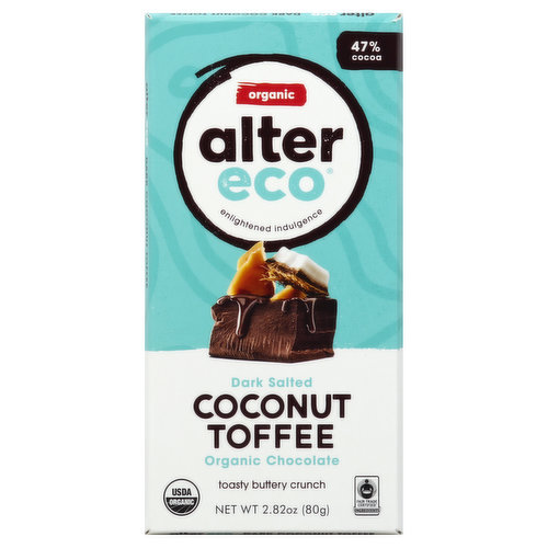 Alter Eco Dark Chocolate, Organic, Dark Salted Coconut Toffee, 47% Cocoa