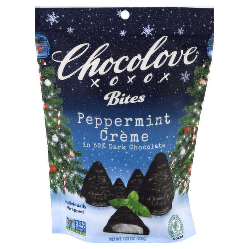 Chocolove Bites, Peppermint Creme in 55% Dark Chocolate