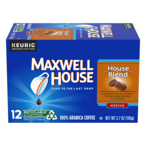 Maxwell House Coffee, 100% Arabic, Medium, House Blend, K-Cup Pods