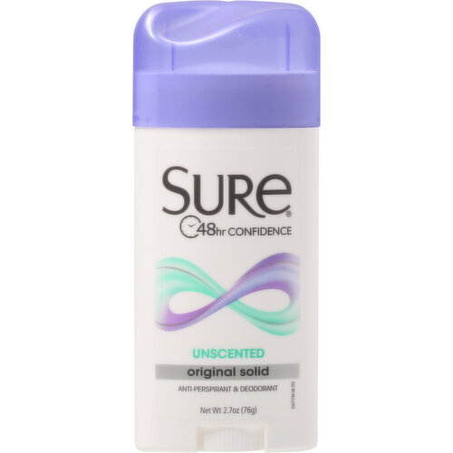 Sure Anti-Perspirant & Deodorant, Unscented, Original Solid