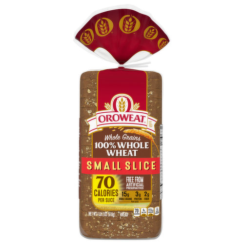 Oroweat Bread, 100% Whole Wheat, Small Slice