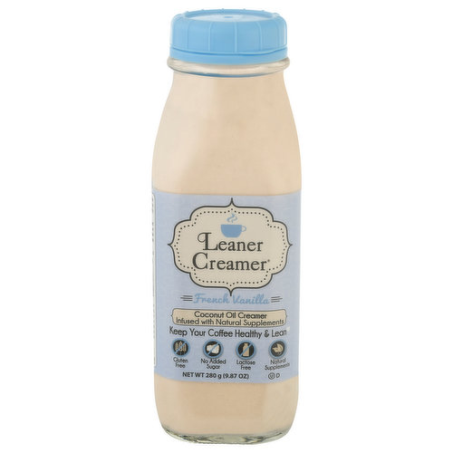 Natural Supplement. Coconut oil creamer infused with natural supplements.. Lactose free. Gluten free. No added sugar. Keep your coffee healthy & lean. Our Story: Leaner Creamer is the realization that a healthy alternative to fatty coffee creamers exists. Leaner Creamer revolutionizes the cherished ritual of coffee drinking by adding the benefits of coconut oil and natural supplements to your leaner cup of java! The Leaner Creamer team is passionate about providing healthier alternatives for fit lifestyles. We are always innovating and spreading awareness on good-choice nutrition & work out routines. We continually strive to be a valued resource for your health and fitness journey. Read about how Leaner Creamer started on our About Us page! leanercreamer.com. Be social! Facebook. Twitter. Instagram. Pinterest. (These statements have not been evaluated by the Food & Drug Administration. This product is not intended to diagnose, treat, cure, or prevent any disease). Made in USA.