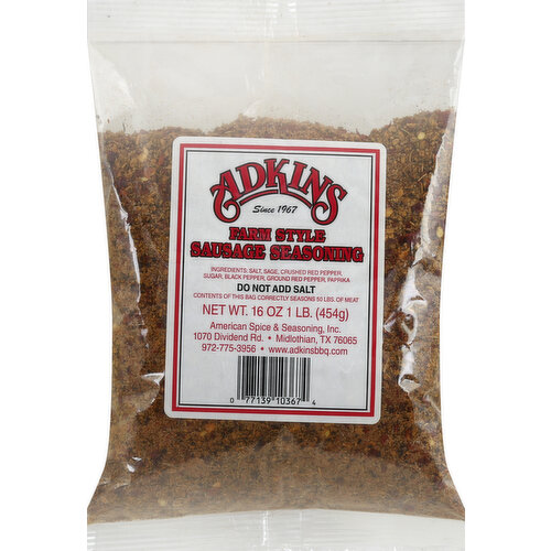 Adkins Seasoning, Sausage, Farm Style