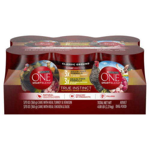 Purina One Grain Free, Natural Pate Wet Dog Food Variety Pack, SmartBlend True Instinct