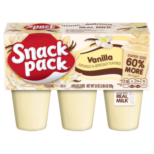 Snack Pack Pudding, Vanilla, Super Size, 6 Pack