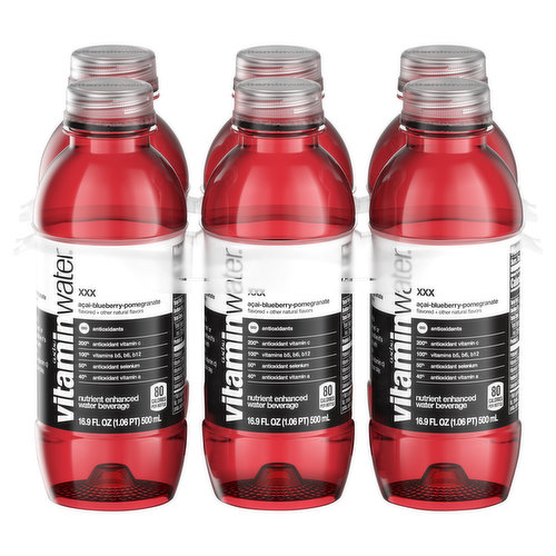 good news for good people who like good stuff. vitaminwater xxx is the same acai-blueberry-pomegranate flavored water beverage youve always turned to for vitamins anddeliciousness. well, guess what, we just added more stuff.
whats that mean for you? it means vitamins. and electrolytes. and more nutrients. which are all good things. with 80 calories per 16.9 oz bottle.
it also means this vitaminwater xxx has three types of antioxidants to help fight free radicals: vitamin a, vitamin c and selenium.
and that's bad news for the people who like bad stuff.
so, make sure to pick up a pack if youre a do-gooder or a good stuff appreciator.