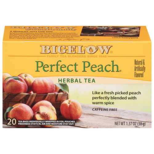 Bigelow Herbal Tea, Caffeine Free, Perfect Peach, Tea Bags 20 Ea