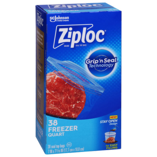 Ziploc Seal Top Bags, Freezer, Quart - 19 bags