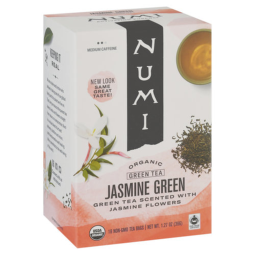 Numi Green Tea, Organic, Jasmine Green, Tea Bags