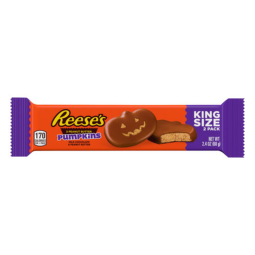 Milk chocolate & peanut butter. 170 calories per 1 piece. www.askhershey.com. www.reeses.com. SmartLabel: Scan or call 1-800-468-1714 for more food information. Questions or comments? www.askhershey.com or 800-468-1714. Visit us at www.reeses.com.
