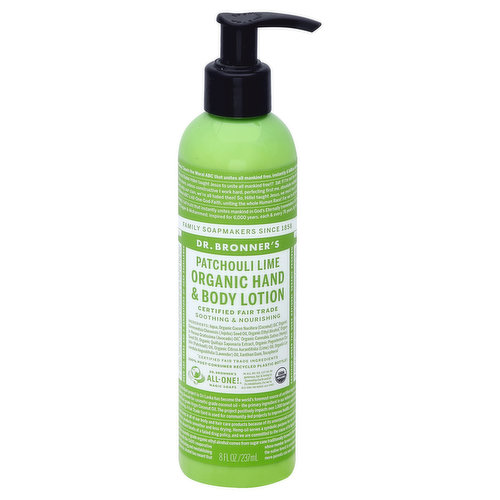 Dr. Bronner's Hand & Body Lotion, Organic, Patchouli Lime