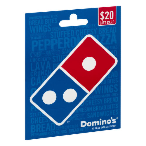 No value until activated. Usable up to balance only to buy goods or services at participating Domino's stores in the US. Not redeemable to purchase gift cards. Not redeemable for cash except as required by law. Not a credit or debit card. Safeguard the card. It will not be replaced or replenished if lost, stolen or used without authorization. CARDCO CXXV, Inc. is the card issuer and sole obligor to card owner. CARDCO may delegate its issuer obligations to an assignee, without recourse. If delegated, the assignee, and not CARDCO, will be sole obligor to card owner. Resale by any unlicensed vendor or through any unauthorized channels such as online auctions is prohibited. Purchase, use or acceptance of card constitutes acceptance of these terms. www.dominos.com. For balance inquiries go to www.dominos.com or call 877-250-2278 and for other inquiries visit www.dominos.com.