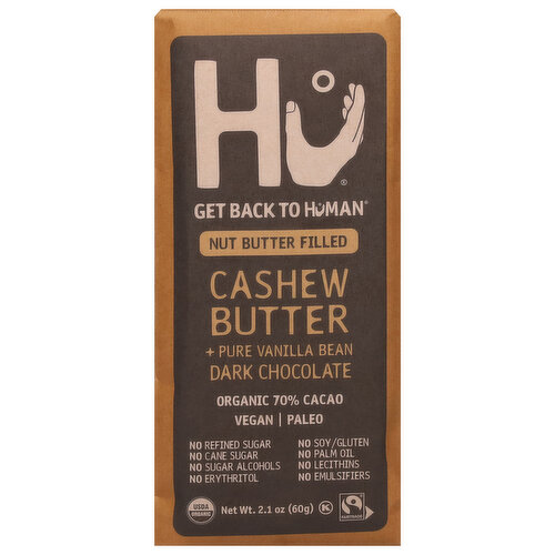 Hu Dark Chocolate, Organic, Cashew Butter + Pure Vanilla Bean, 70% Cacao