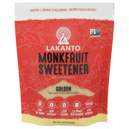 Raw cane sugar replacement. 1:1 sugar replacement. Over a Thousand Years Ago: In the remote mountain highlands of Asia, Buddhist monks achieved enlightenment through meditation and pure living. The monks discovered a rare fruit prized for its sweetness. This sacred fruit was name Monk Fruit and was used in elixirs to increase chi, or life energy. Now you can enjoy this guilt-free sweetness in our Lakanto products. We still grow and harvest monk fruit for Lakanto in the same pristine area and according to traditional environmental methods. Born from a proprietary mixture of the high-purity monk fruit extract and non-GMO erythritol, Lakanto is a delicious zero calorie blend with the sumptuous rich taste of sugar. Discover Your Chi: At Lakanto, we aim to help others discover chi by making healthy choices more accessible. As you feel good internally, you'll find the fulfillment in yourself and the world. Cooks, bakes, & tastes just like sugar. 1 Cup Lakanto Sweetener = 1 Cup Sugar.