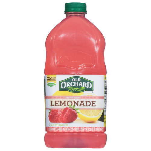 Delicious fresh-picked taste: Old Orchard strawberry lemonade combines the great, summery taste of classic lemonade with sweet strawberry flavor for a perfectly refreshing drink. With only 90 tiny calories per serving, it's pitcher perfect. Enjoy! Pasteurized. Truvia.
