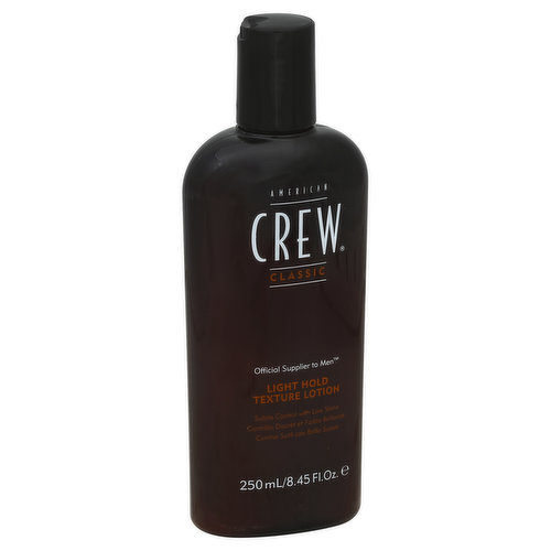Subtle control with low shine. Official supplier to men. Provides light control for fine hair of all lengths resulting in a natural look with slight definition. Extracts like ginseng and lanolin oil add softness and make hair look thicker. www.americancrew.com. Made in USA.