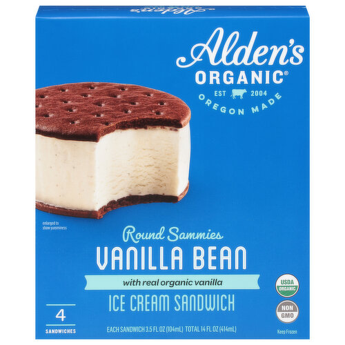 Alden's Organic Ice Cream Sandwich, Vanilla Bean, Round Sammies