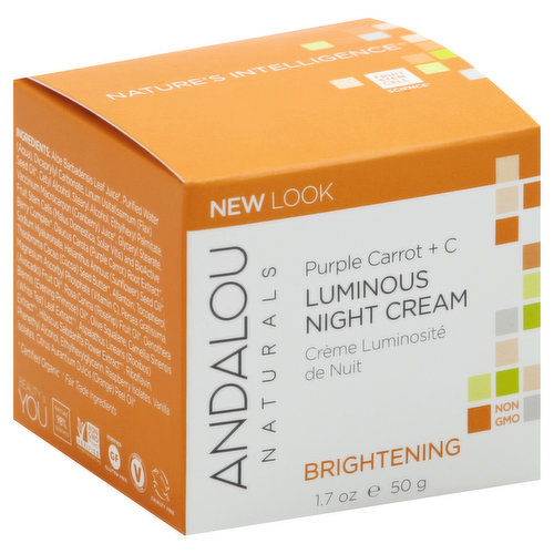 Andalou Naturals Night Cream, Luminous, Purple Carrot + C, Brightening