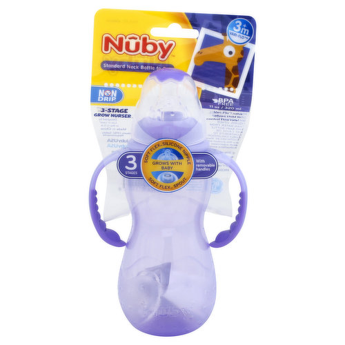 Nuby Bottle, Standard Neck, 11 Ounce, 3+ Months