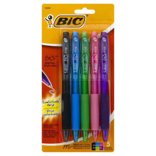 BiC Ball Pen, Retractable, Medium (1.0 mm), Assorted Ink